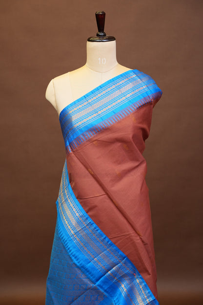 Gadwal Cotton Saree - Mud Brown Color