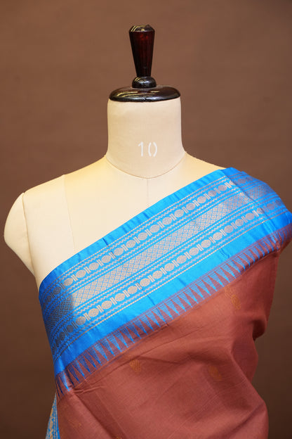 Gadwal Cotton Saree - Mud Brown Color