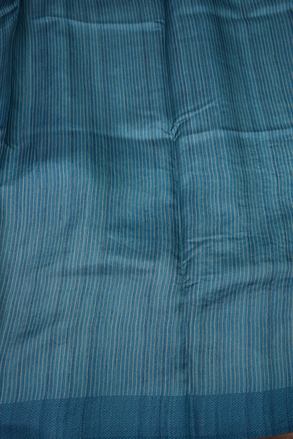 Semi Raw Silk Saree with Embroidered Body & Temple Borders – Beige & Teal Blue