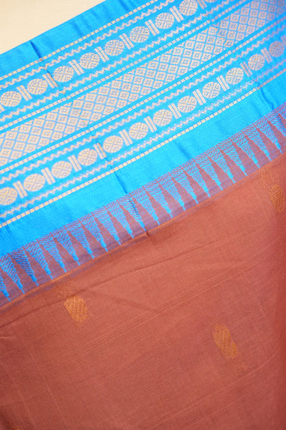 Gadwal Cotton Saree - Mud Brown Color
