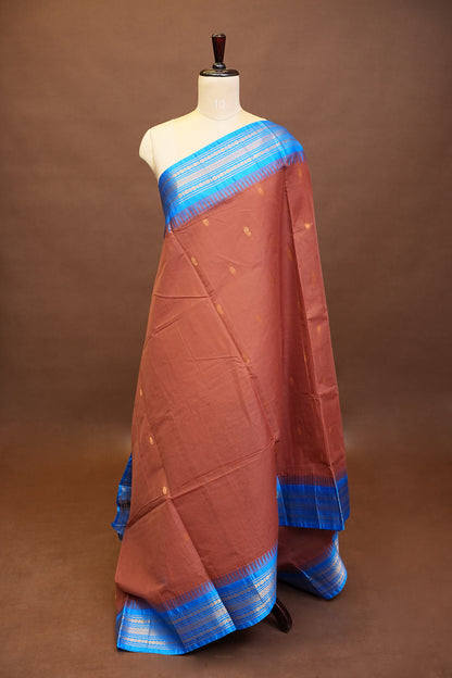 Gadwal Cotton Saree - Mud Brown Color