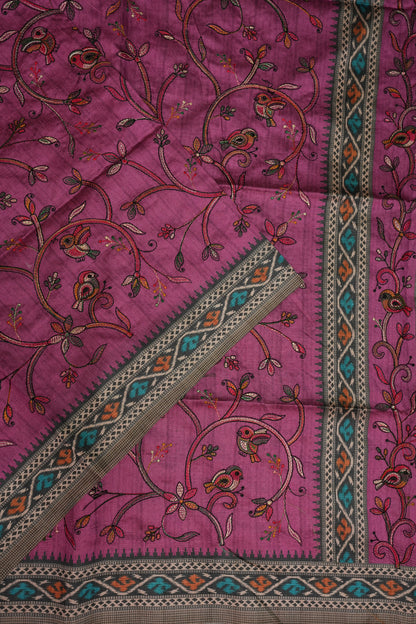 Semi Raw Silk Saree with Embroidered Body & Patola Styled Borders – Magenta Pink
