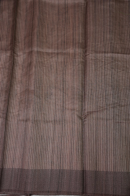 Semi Raw Silk Saree with Embroidered Body & Temple Borders – Beige & Coffee Brown