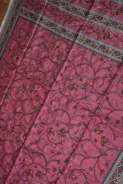 Semi Raw Silk Saree with Embroidered Body & Patola Styled Borders – Dusty Rose