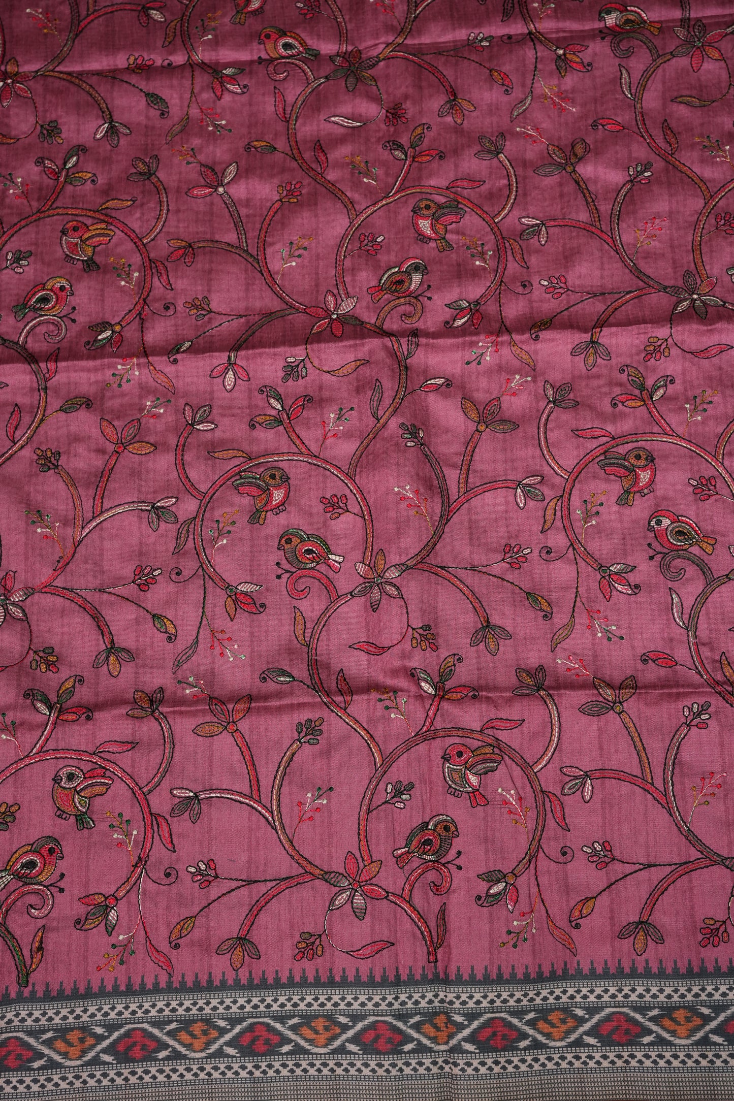 Semi Raw Silk Saree with Embroidered Body & Patola Styled Borders – Dusty Rose