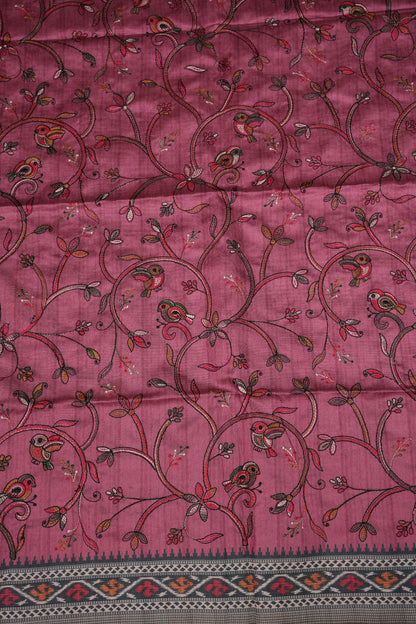 Semi Raw Silk Saree with Embroidered Body & Patola Styled Borders – Dusty Rose