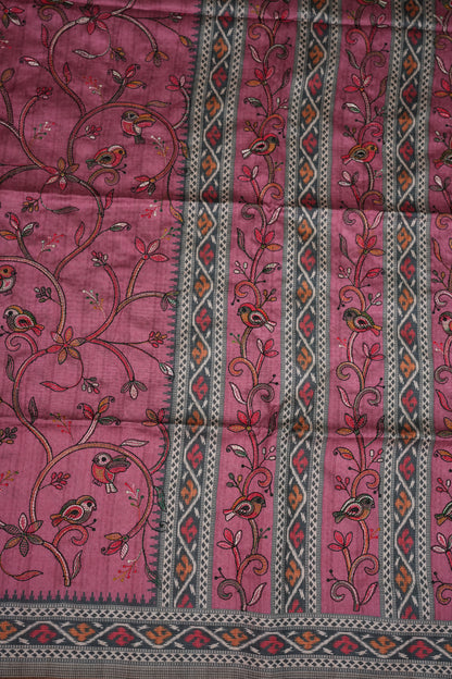 Semi Raw Silk Saree with Embroidered Body & Patola Styled Borders – Dusty Rose