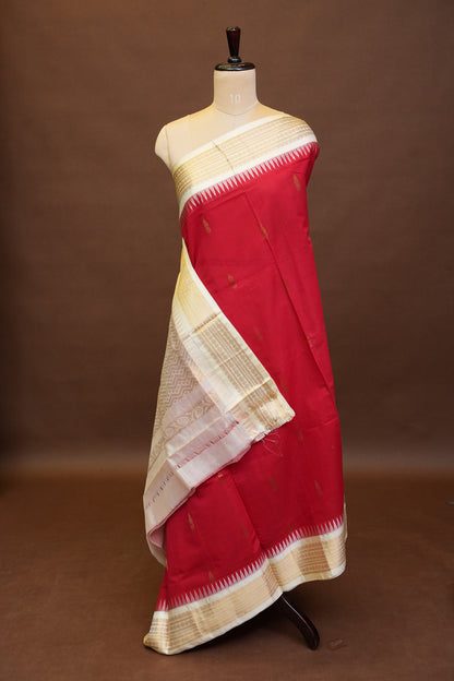 Gadwal Cotton Saree - Red and White