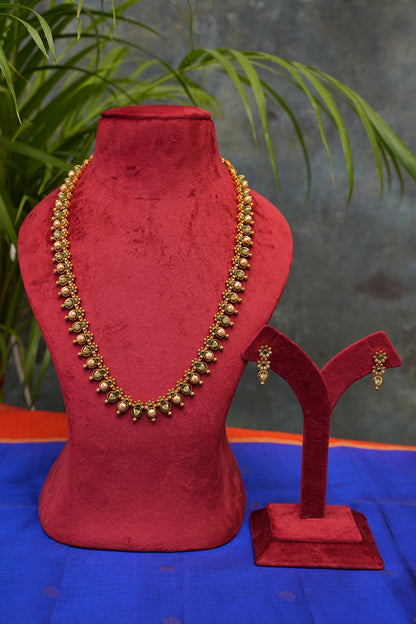 Antique Gold-Plated Sleek Long Chain Haaram with Bead Detailing