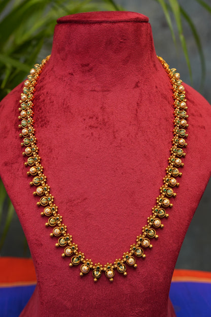 Antique Gold-Plated Sleek Long Chain Haaram with Bead Detailing