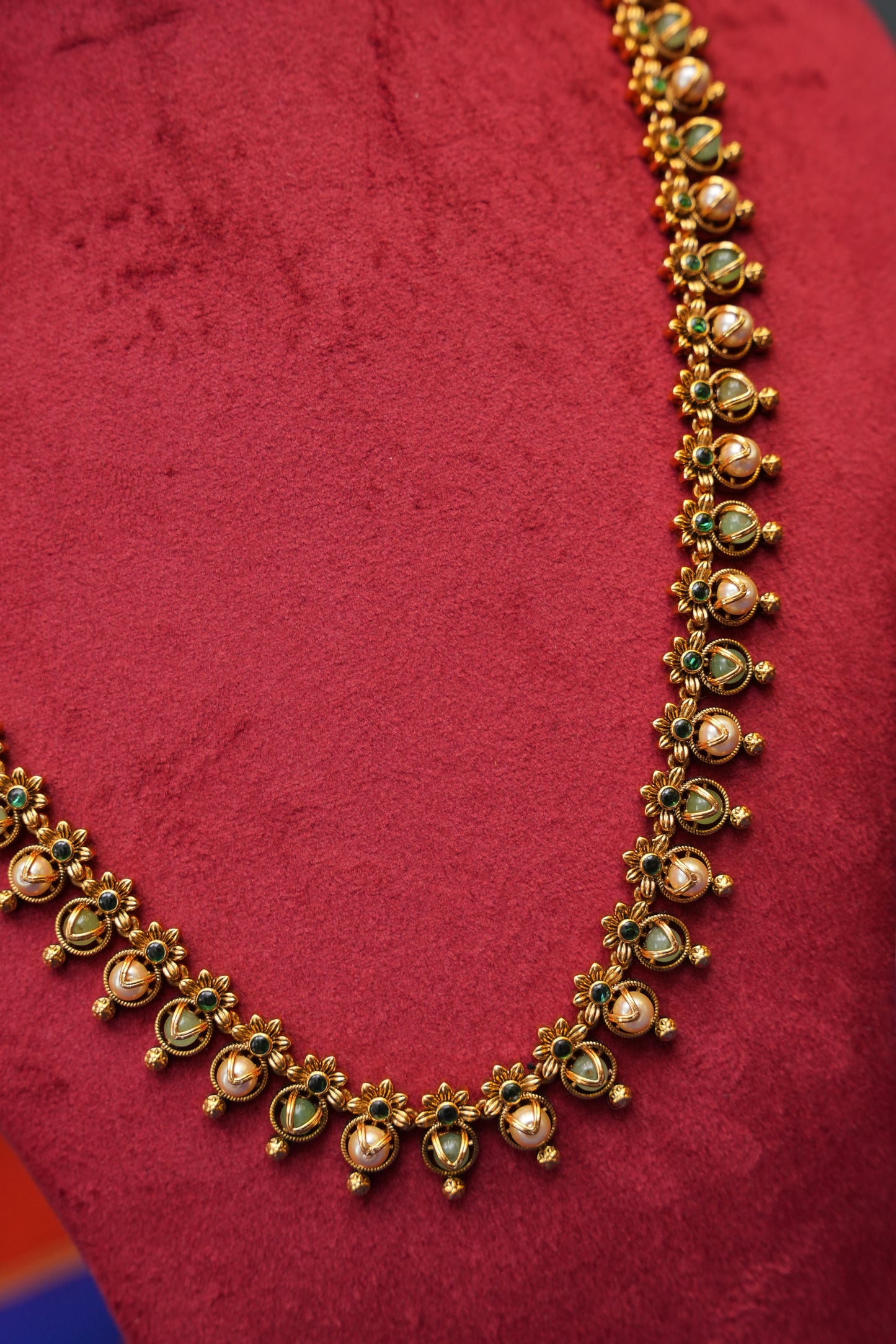 Antique Gold-Plated Sleek Long Chain Haaram with Bead Detailing