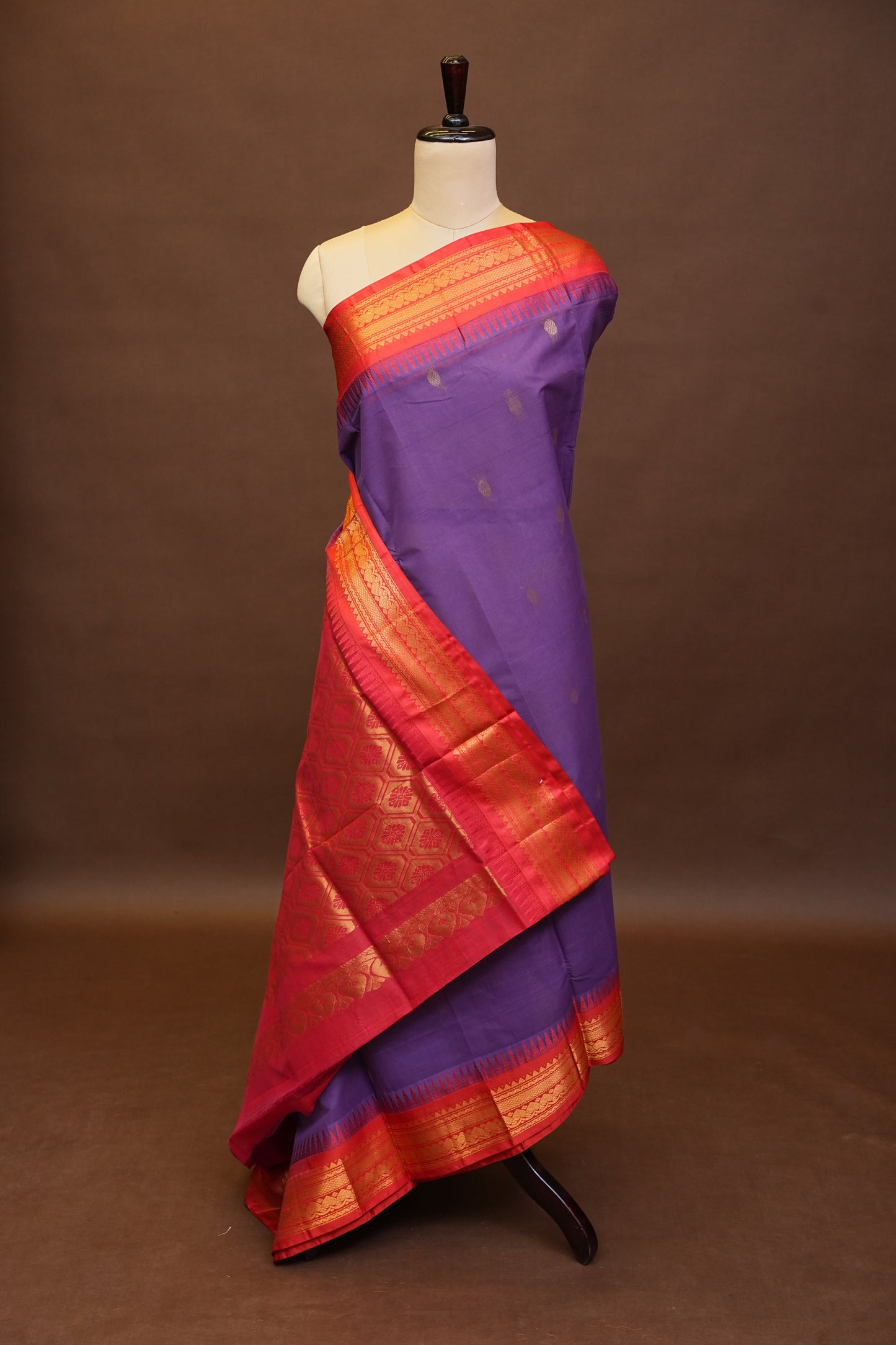 Gadwal Cotton Saree - Purple & Red