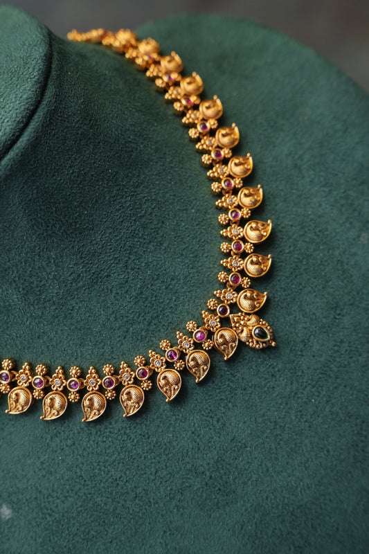 Antique Gold-Plated Temple Necklace Choker Set