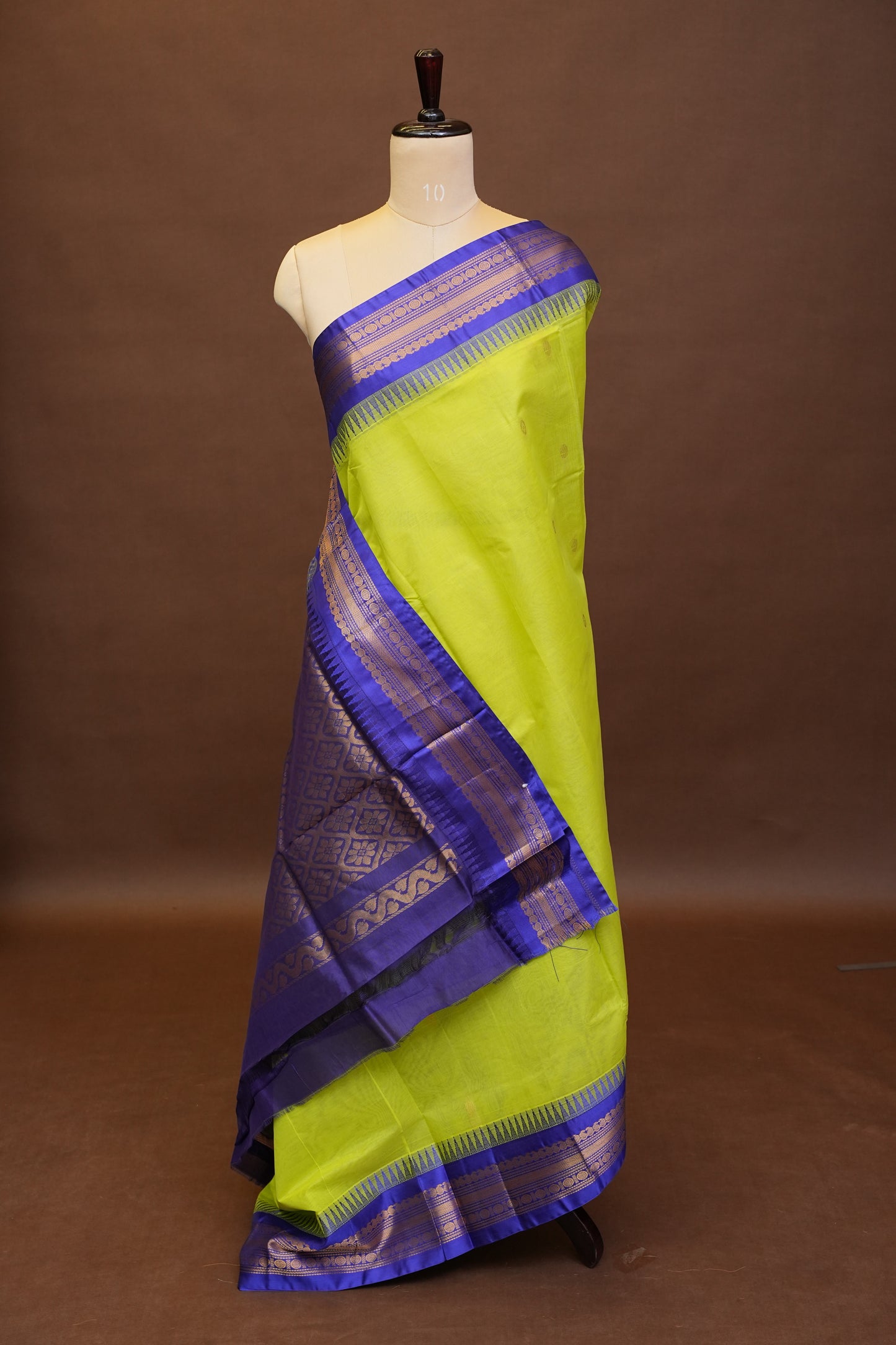 Gadwal Cotton Saree - Parrot Green & Royal Blue