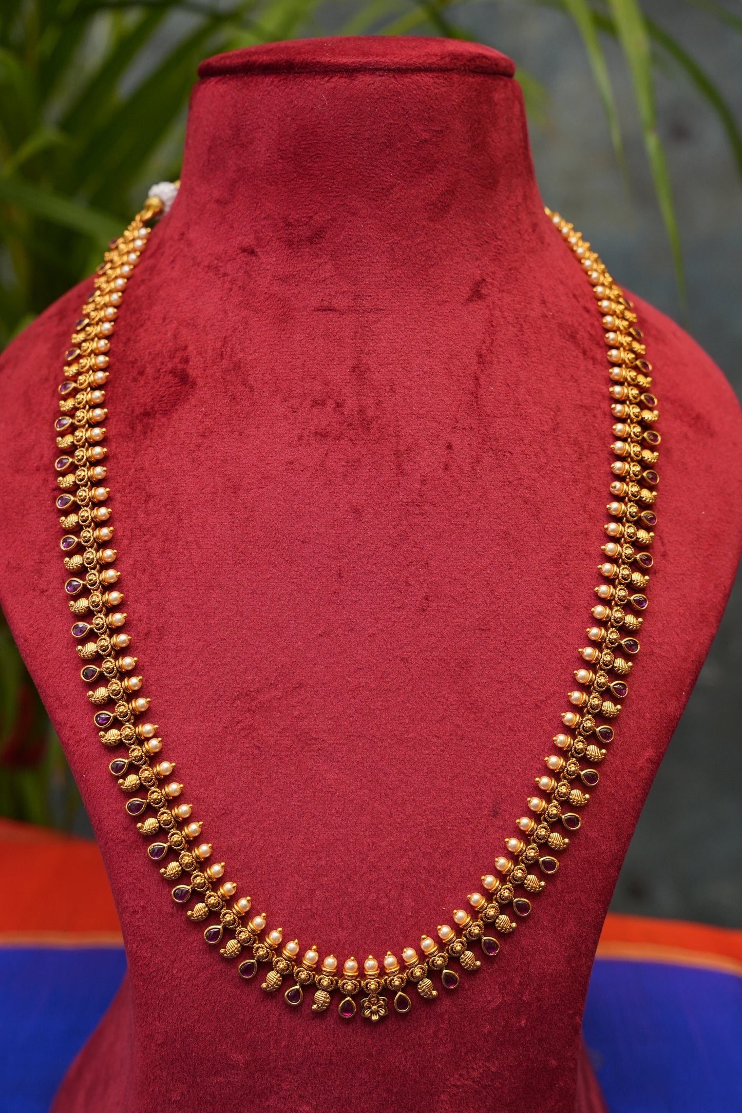 Antique Gold-Plated Temple Sleek Long Haaram Set
