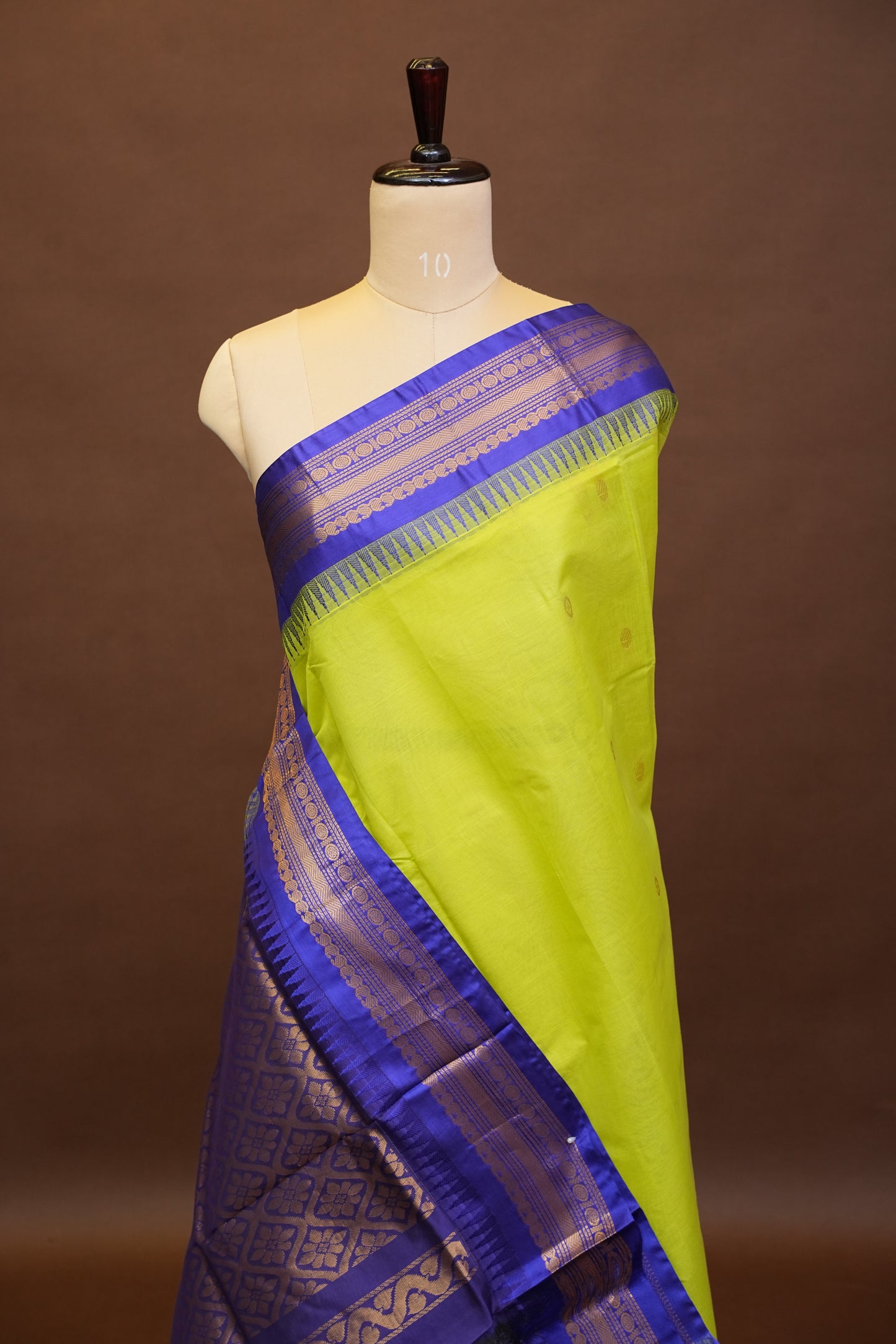 Gadwal Cotton Saree - Parrot Green & Royal Blue