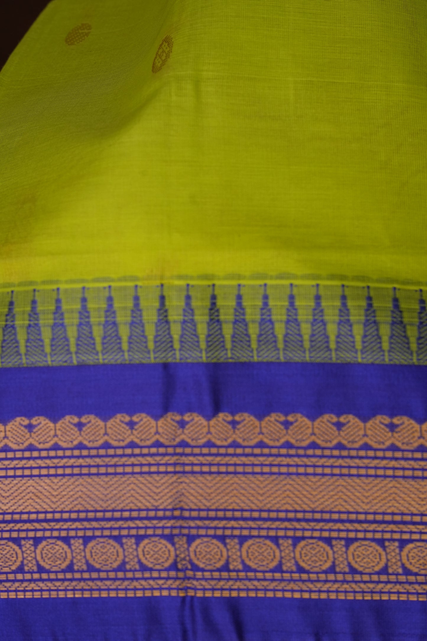 Gadwal Cotton Saree - Parrot Green & Royal Blue