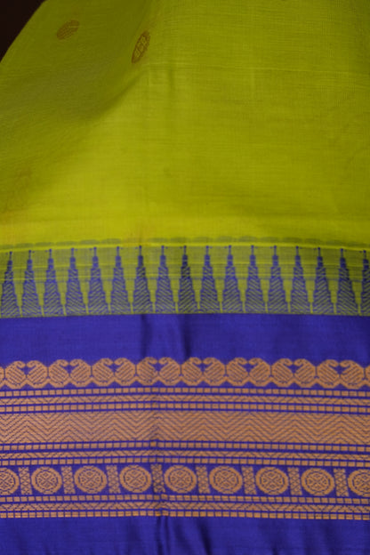 Gadwal Cotton Saree - Parrot Green & Royal Blue