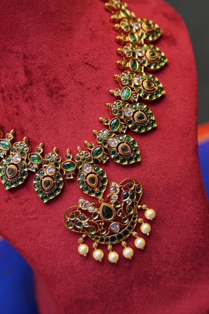 Antique Gold-Plated Emerald Stone Temple Jewellery Set