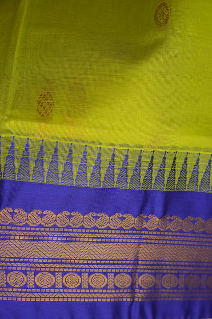 Gadwal Cotton Saree - Parrot Green & Royal Blue