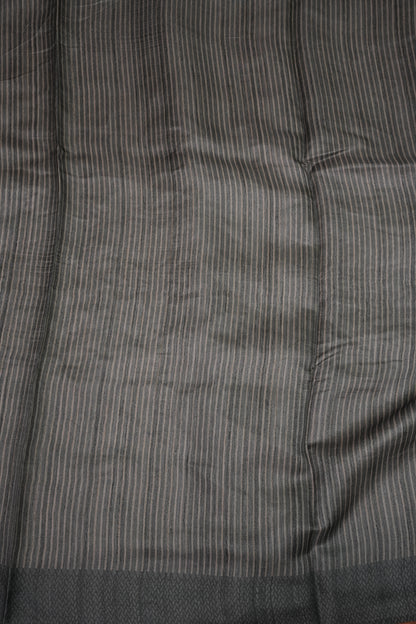 Semi Raw Silk Saree with Embroidered Body & Temple Border – Beige & Charcoal Grey