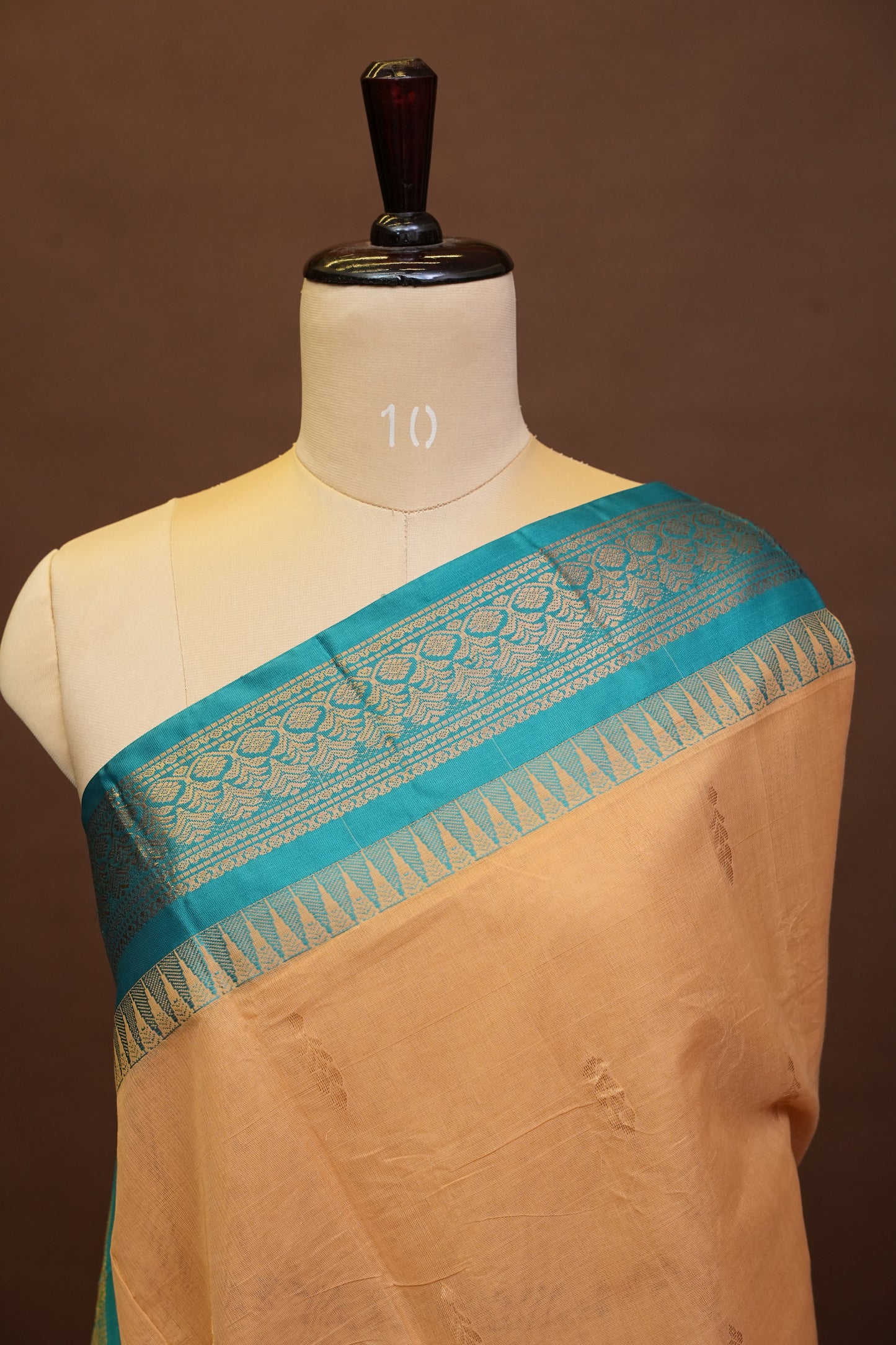 Gadwal Cotton Saree - Beige & Turquoise