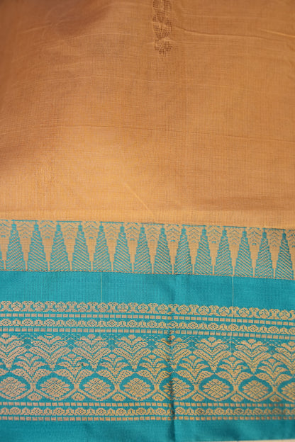Gadwal Cotton Saree - Beige & Turquoise