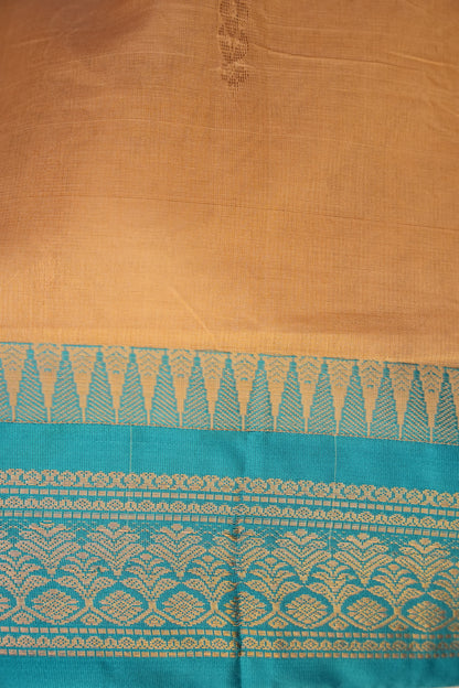 Gadwal Cotton Saree - Beige & Turquoise