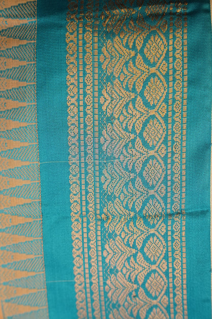 Gadwal Cotton Saree - Beige & Turquoise