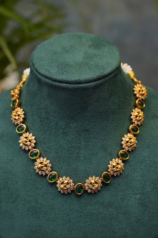 Antique Gold-Plated Emerald Stone Jewellery Necklace Set