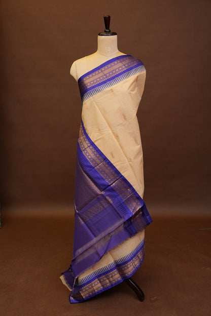 Gadwal Cotton Saree - Beige & Royal Blue