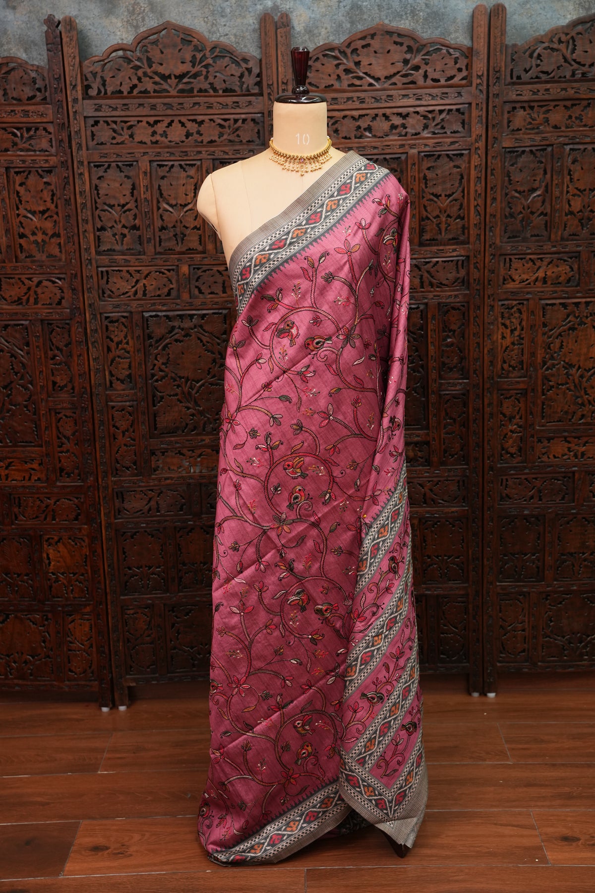 Semi Raw Silk Saree with Embroidered Body & Patola Styled Borders – Dusty Rose