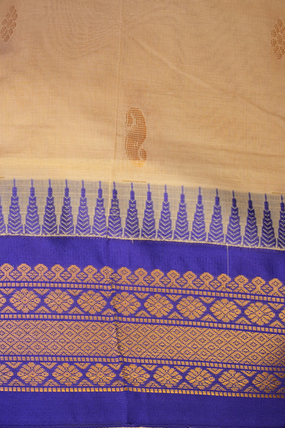 Gadwal Cotton Saree - Beige & Royal Blue