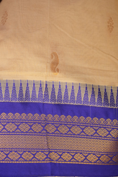 Gadwal Cotton Saree - Beige & Royal Blue