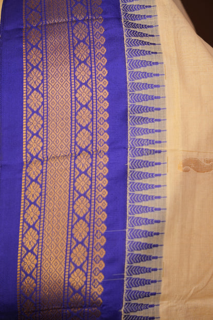 Gadwal Cotton Saree - Beige & Royal Blue