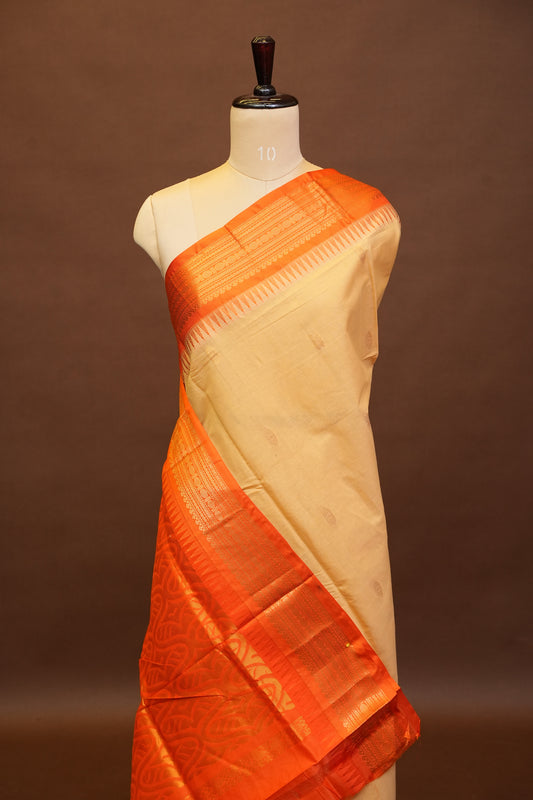Gadwal Cotton Saree - Beige & Orange