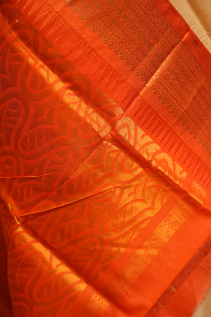 Gadwal Cotton Saree - Beige & Orange