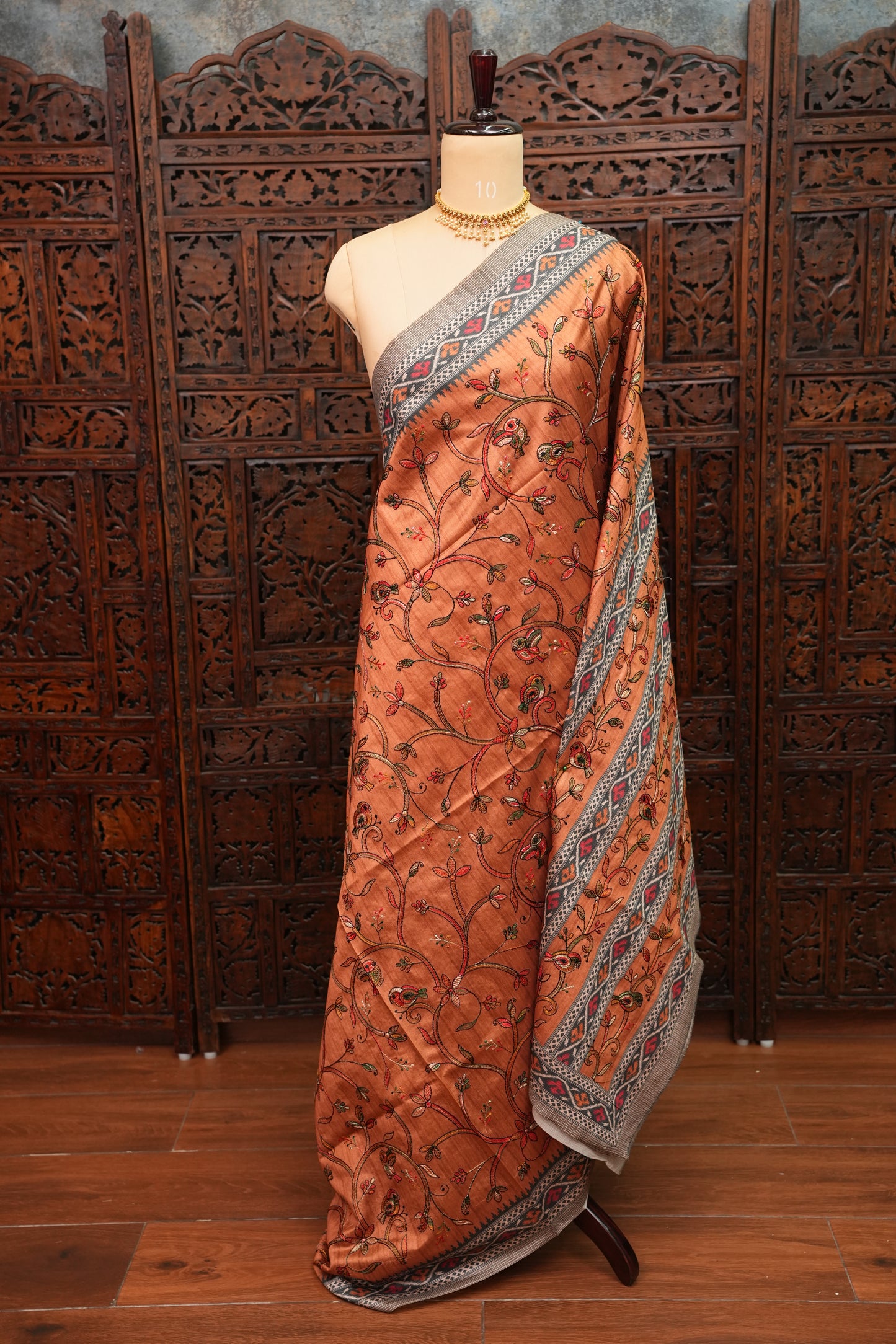 Semi Raw Silk Saree with Embroidered Body & Patola Styled Borders – Rust Orange