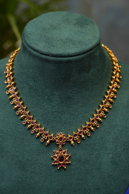 Antique Gold-Plated Ruby Studded Necklace Set