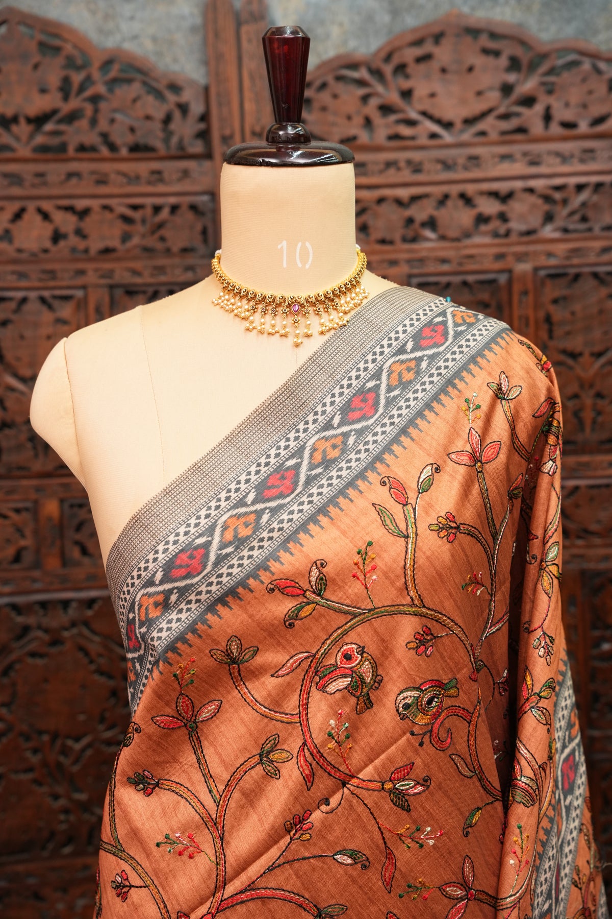 Semi Raw Silk Saree with Embroidered Body & Patola Styled Borders – Rust Orange