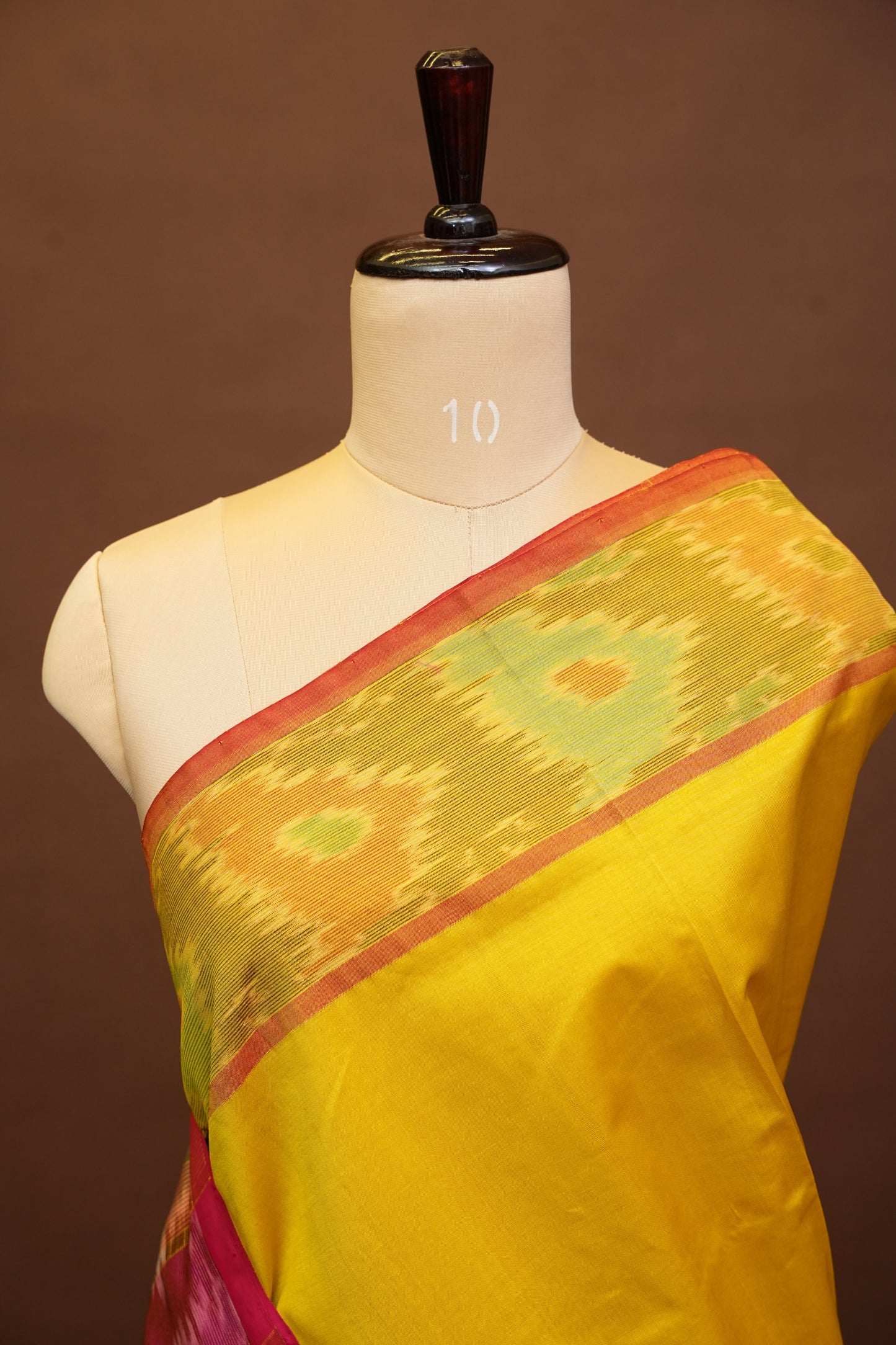 Ikkat Cotton Silk Saree - Yellow and Pink