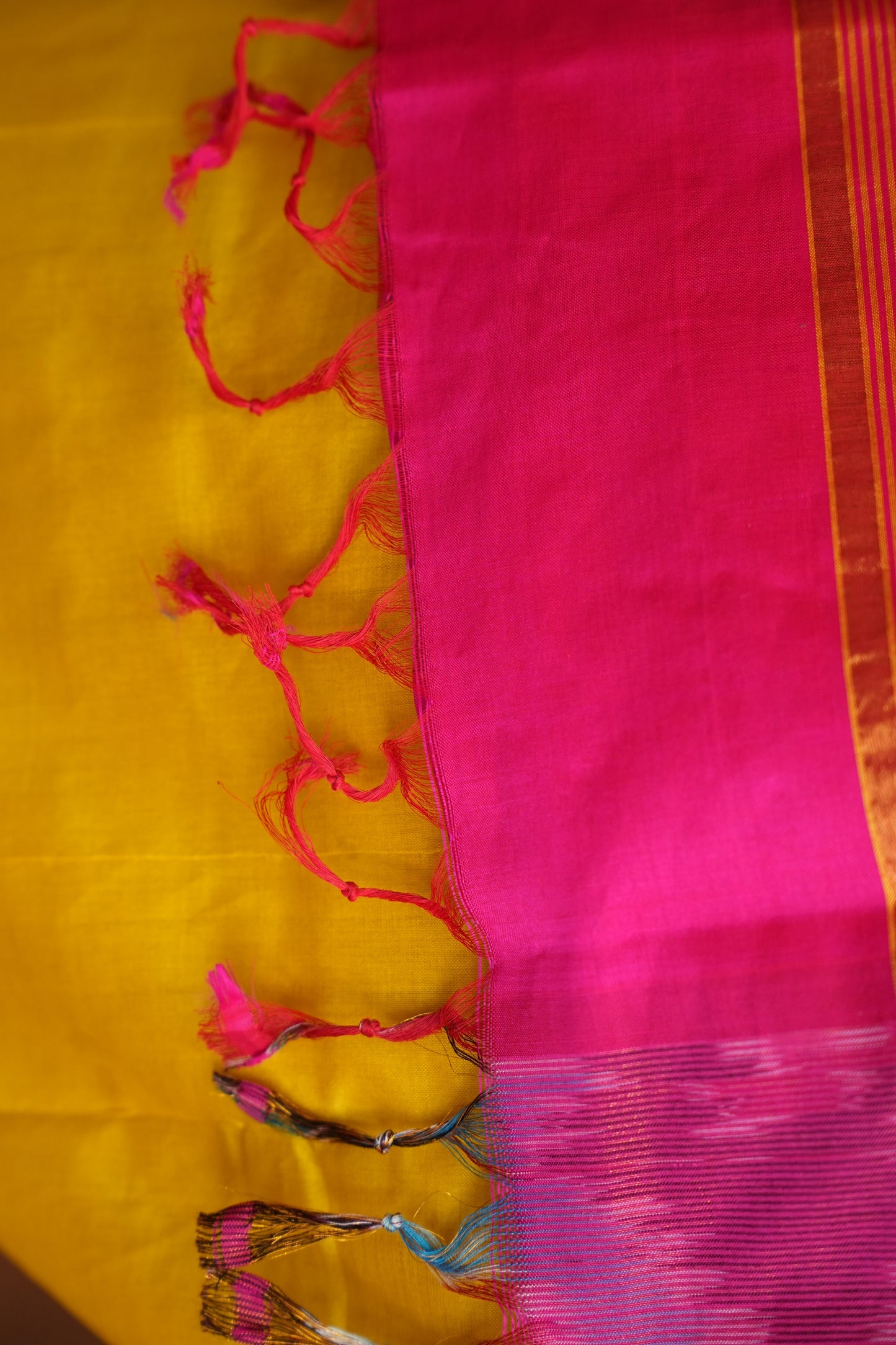 Ikkat Cotton Silk Saree - Yellow and Pink