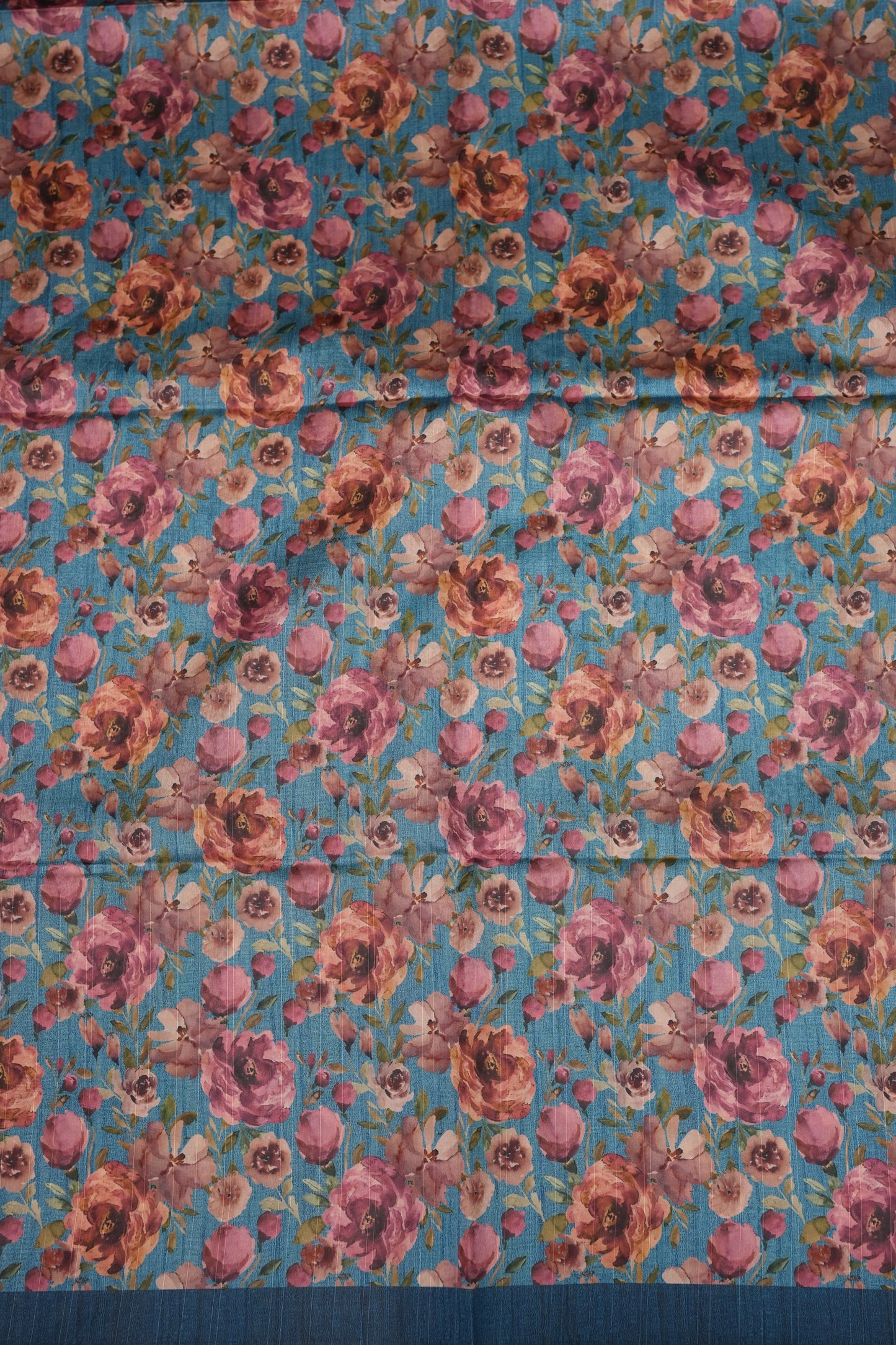 Semi Raw Silk Saree with Embroidered Body & Floral Borders – Powder Blue