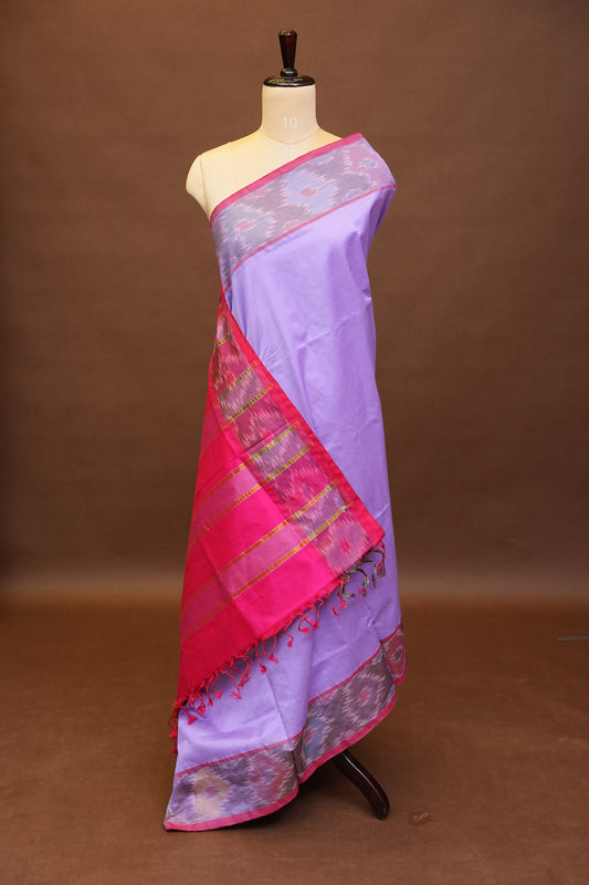 Ikkat Cotton Silk Saree - Lavender and Pink