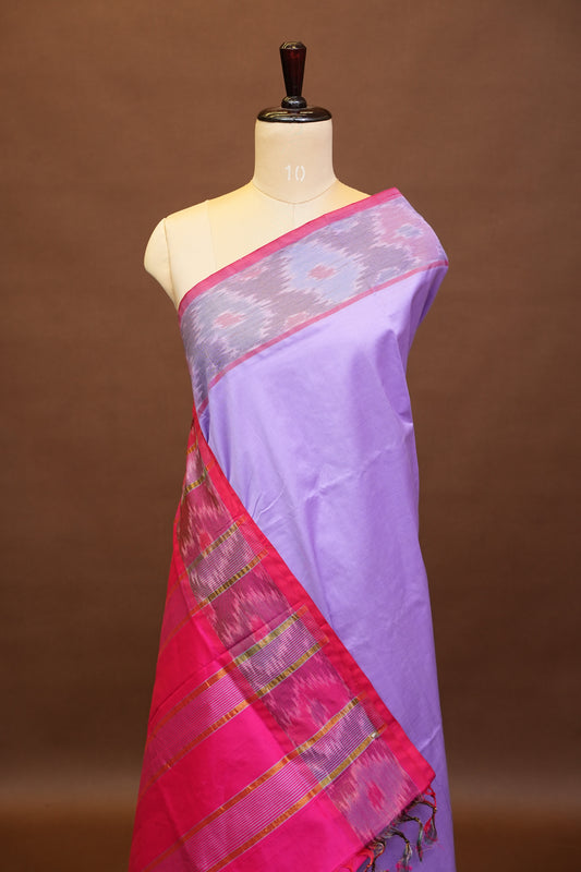 Ikkat Cotton Silk Saree - Lavender and Pink