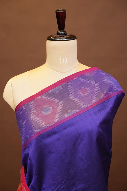 Ikkat Cotton Silk Saree - Purple with Pink