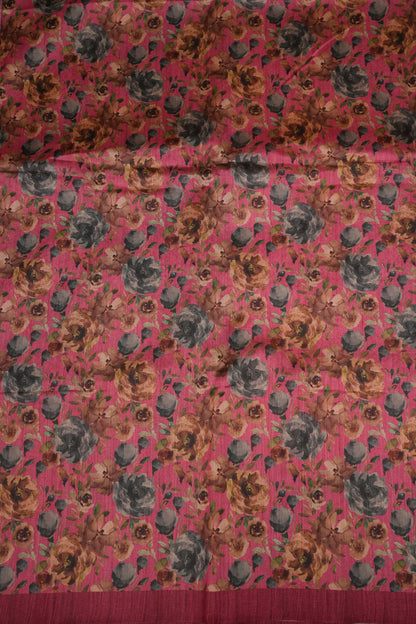 Semi Raw Silk Saree with Embroidered Body & Floral Borders – Dusty Rose Pink