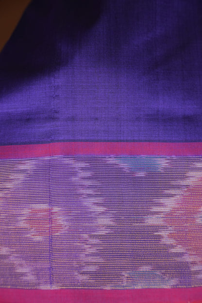 Ikkat Cotton Silk Saree - Purple with Pink