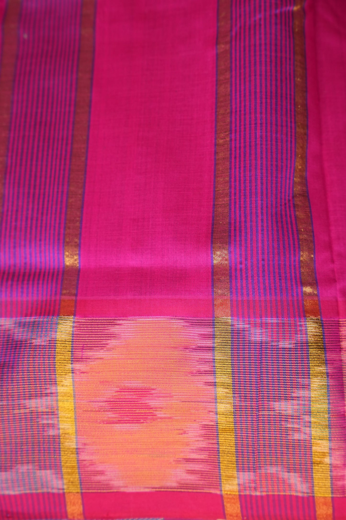 Ikkat Cotton Silk Saree - Purple with Pink