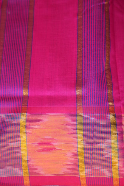 Ikkat Cotton Silk Saree - Purple with Pink
